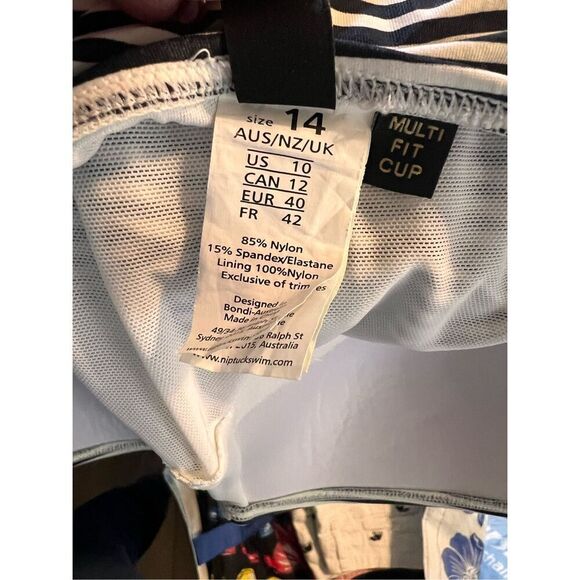 Niptuck Swim 14 Multi Fit Cup One Piece Suit Blue White Stripe Preppy Nautical - Picture 10 of 10